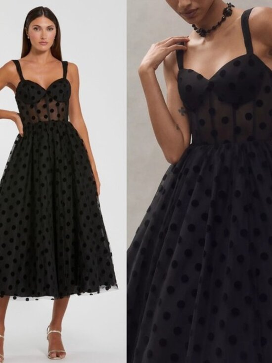 Mac Duggal Dresses & Skirts - NWT Mac Duggal Black Polka Dot Net Bustier A-Line Midi Dress - Size 10‎